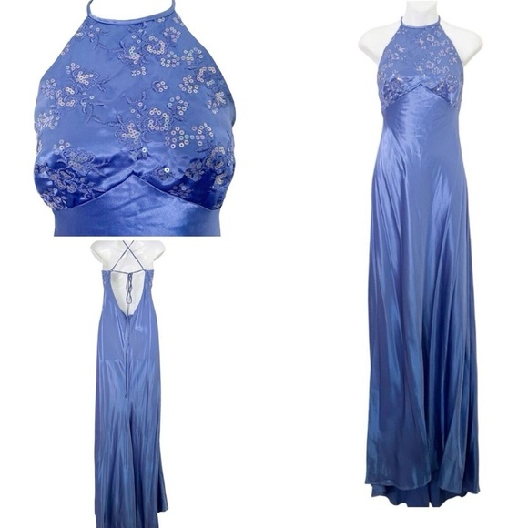 ZUM ZUM By Niki Livas VINTAGE 90s Y2K Satin Sequin Slip Mermaid Dress Blue 5 / 6 - Picture 12 of 12